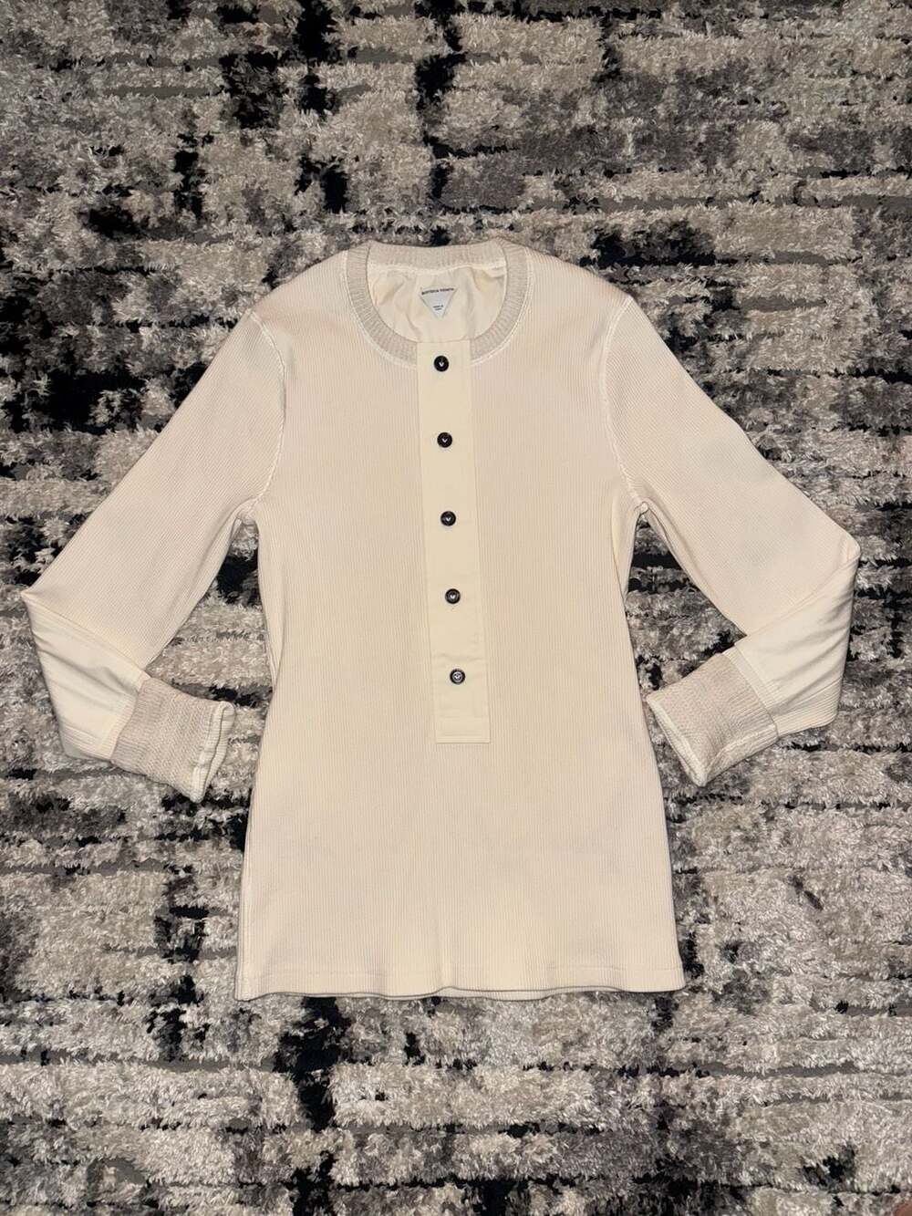 Bottega Veneta Ribbed Stretch Cotton Henley Long Sleeve Shirt